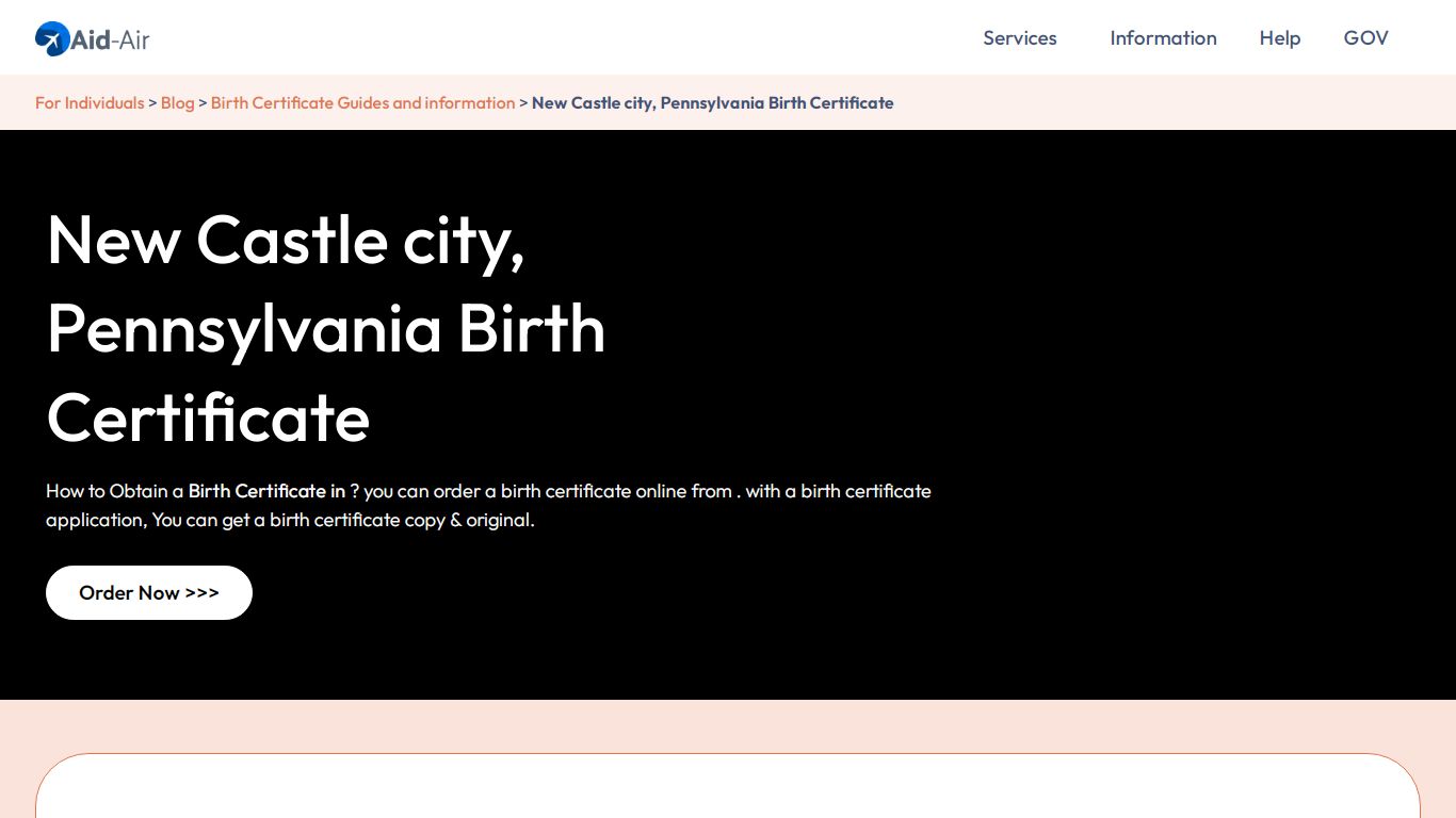 Order U.S. Birth Certificate in New Castle city | Pennsylvania, USA ...