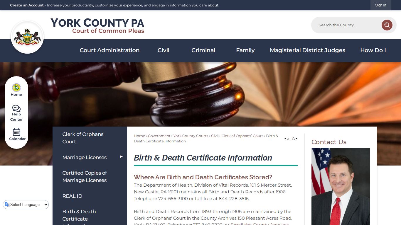 Birth & Death Certificate Information | York County, PA